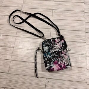 Baggallini Bryant Pouch RFID Crossbody Bag Abstract Leopard Pink Blue Travel